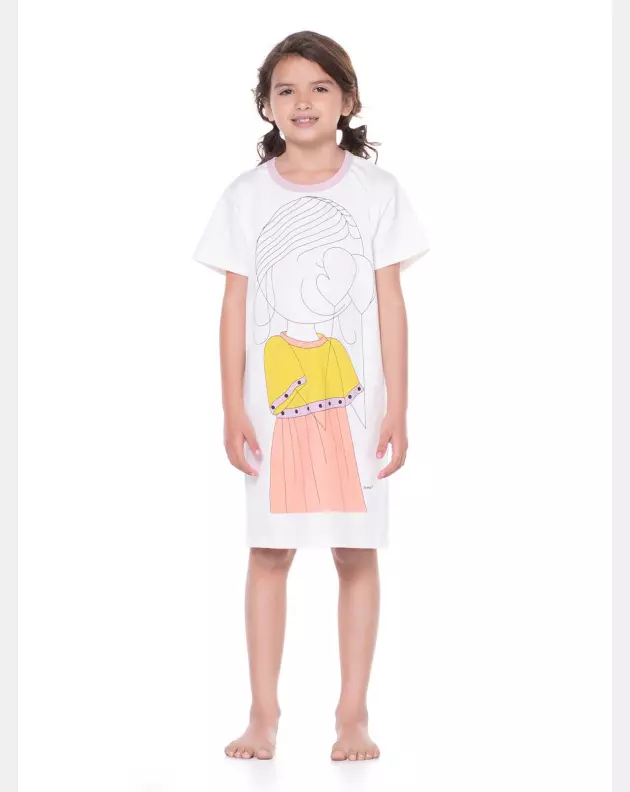 Pijama Infantil Camisão Feminino Manga Curta Pat E Nina