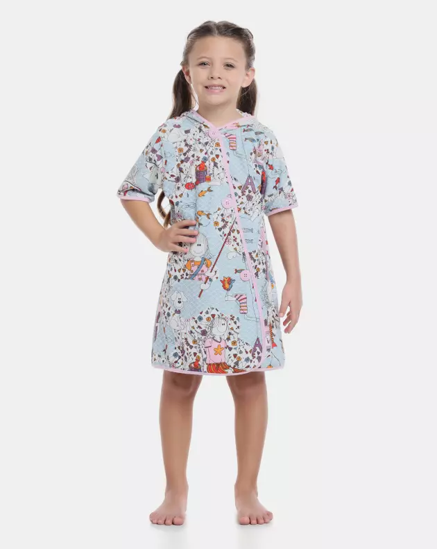 Roupão Feminino Kids Manga Curta Com Capuz