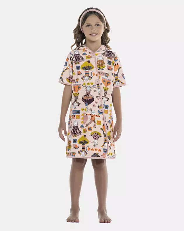 Roupão Feminino Kids Manga Curta Com Capuz