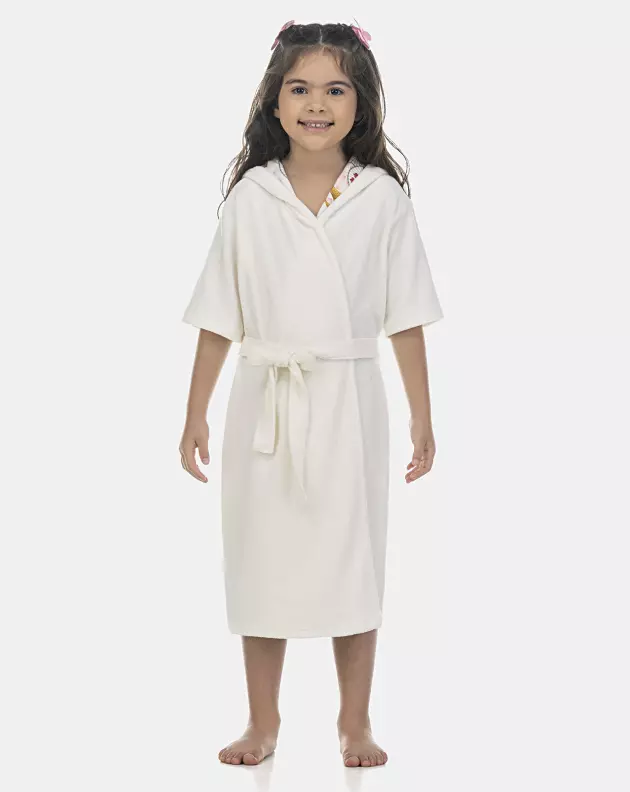 Roupão Feminino Kids Manga Curta Com Capuz