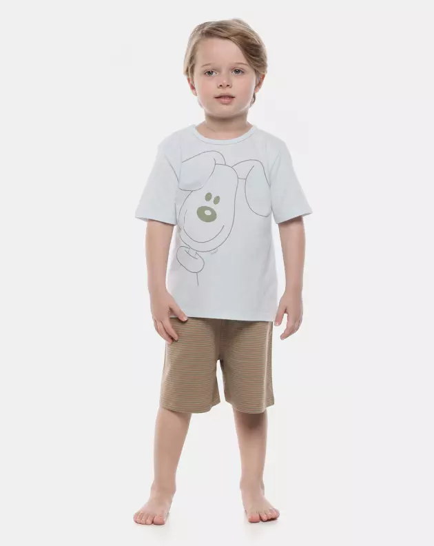 Pijama Infantil masculino Manga Curta e Bermuda