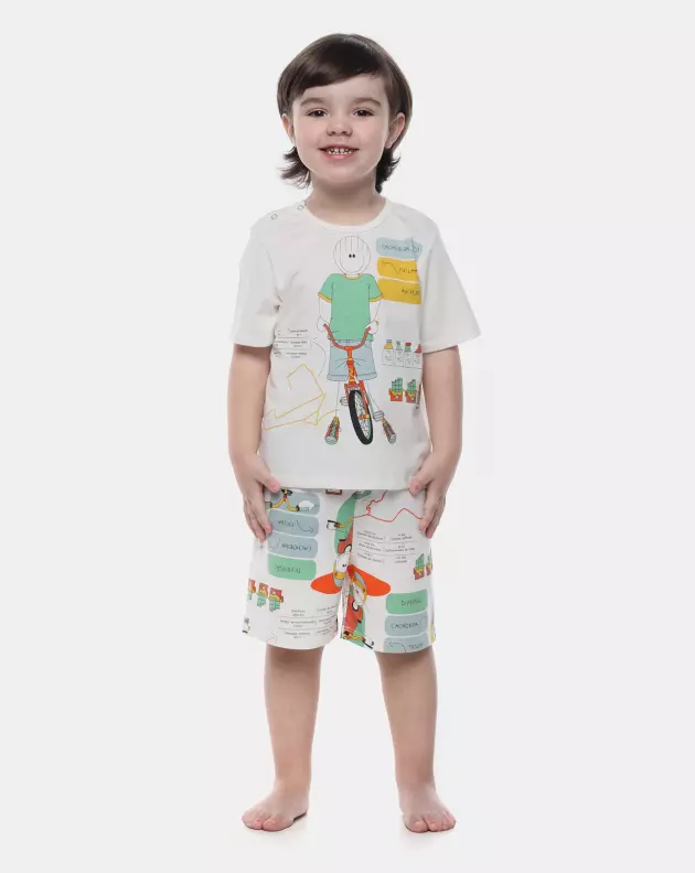 Pijamas Sonhart | Pijama Infantil Masculino Manga Curta e Bermuda Estampada