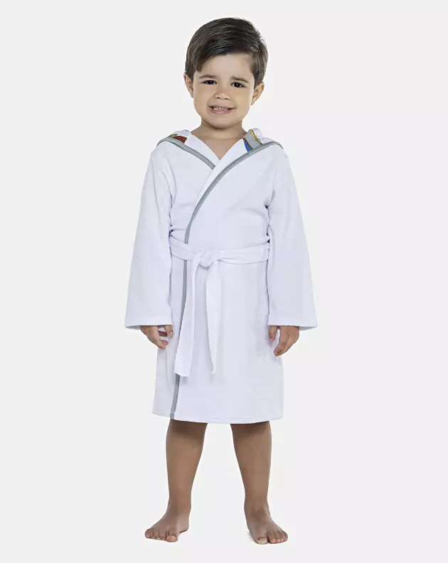 Roupão Masculino Baby Manga Longa Traspassado Com Capuz Atoalhado
