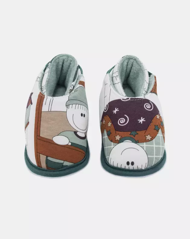Pantufa Masculina Baby Fechada Com Elástico e Estampa Corrida 