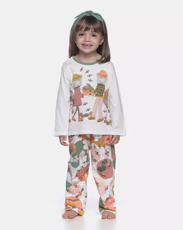 Pijama Infantil Feminino manga longa Tic-Tac e calça Bill e Pat