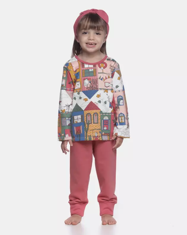 Conjunto Feminino Baby Manga Curta e Calça Moletinho