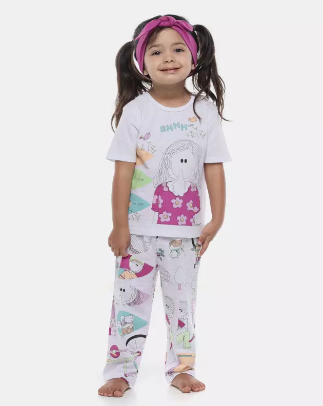 Pijama Feminino Baby Manga Curta e Calça