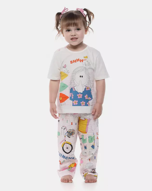 Pijama Feminino Baby Manga Curta e Calça