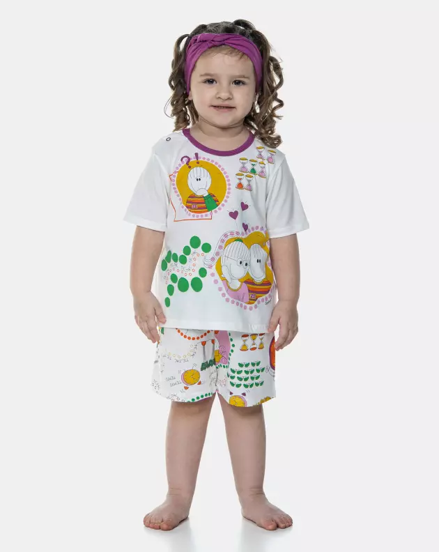 Pijama Feminino Infantil Manga Curta e Short Pat  Annie e Bill 