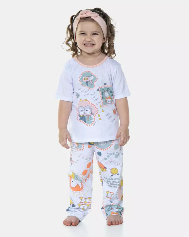 Pijama Infantil Feminino Blusa Manga Curta e Calça Pat e Annie