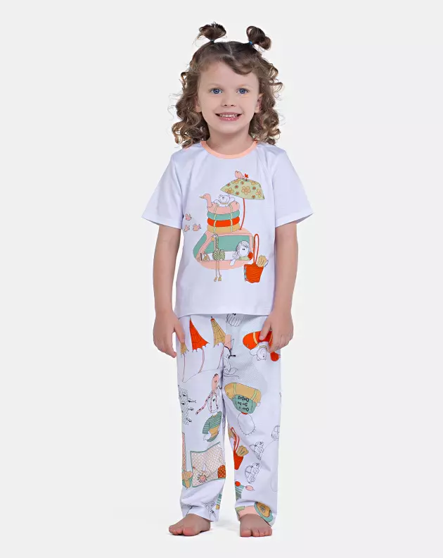 Conjunto de Pijama Feminino Infantil Manga Curta e Calça Estampada