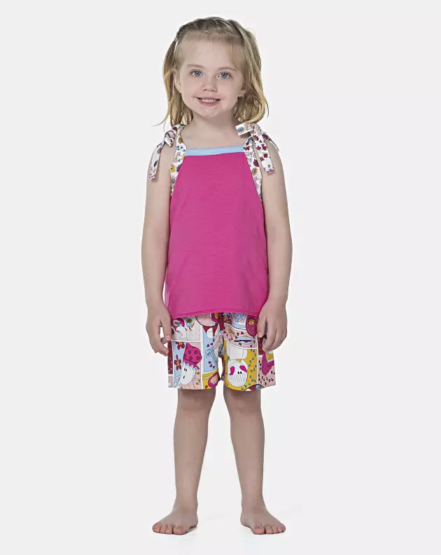 Pijama Feminino Baby Alça Amarração e Short