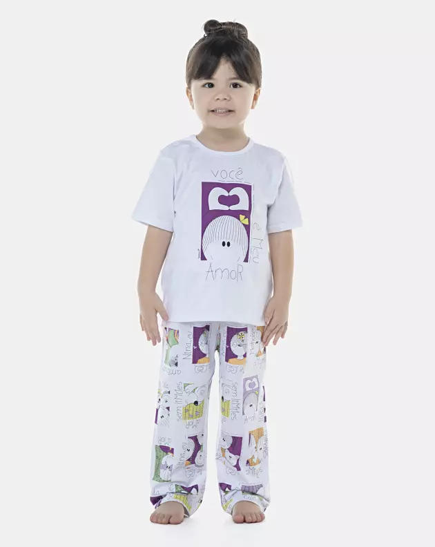 Pijama Feminino Baby Manga Curta e Calça