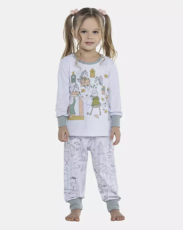 Pijama Feminino Baby Manga Longa e Calça Com Punhos