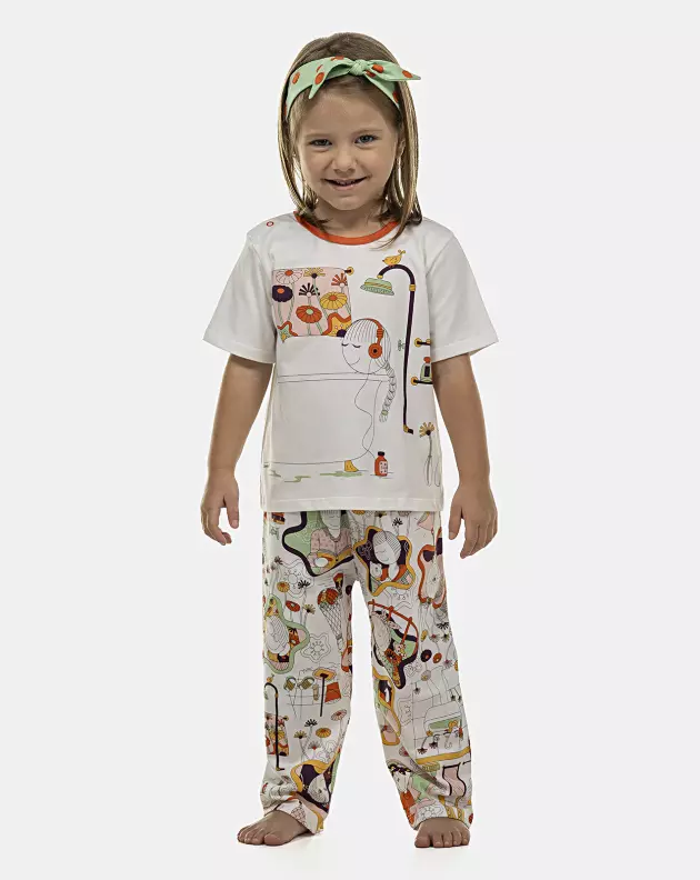 Pijama Feminino Baby Manga Curta e Calça