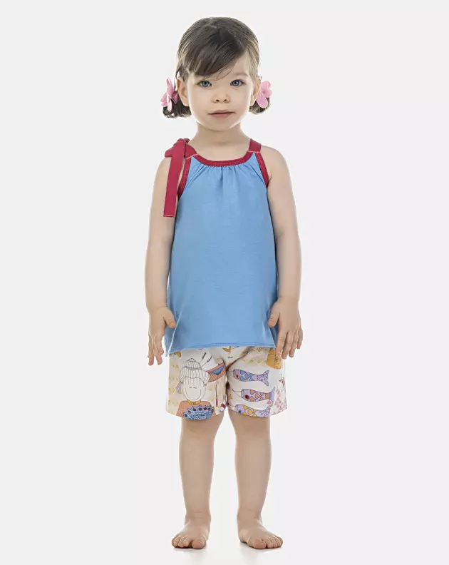 Pijama Feminino Baby Alça Amarração e Short