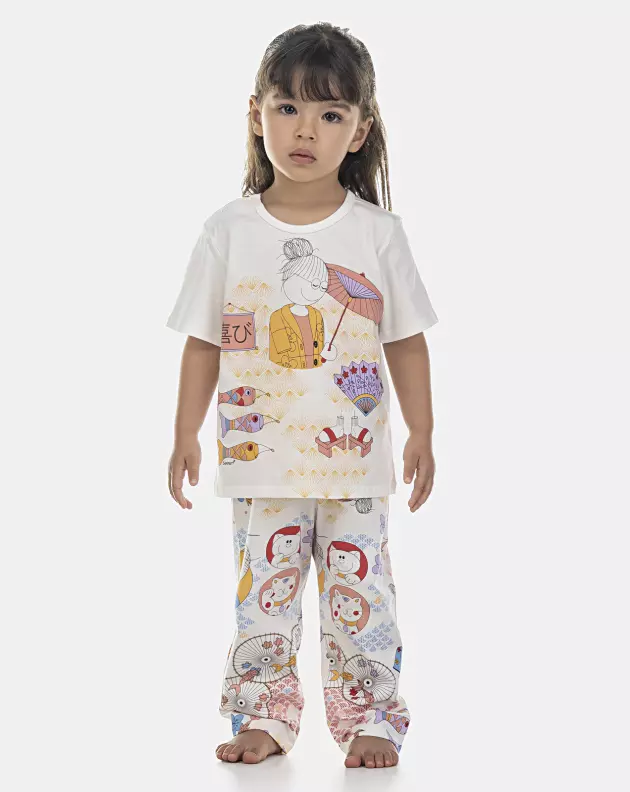 Pijama Feminino Baby Manga Curta e Calça