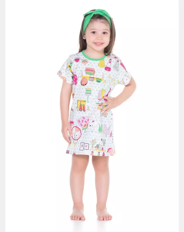 PIJAMA CAMISÃO MANGA CURTA FEMININO INFANTIL