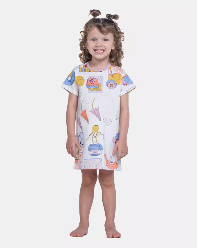 Camisão Feminino Infantil Manga Curta Tic Tac Bill e Nina
