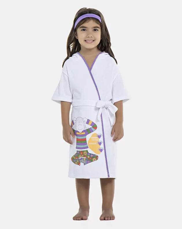 Roupão Feminino Baby Manga Curta Atoalhado