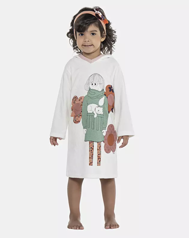 Roupão Feminino Baby Manga Longa Fechado Com Capuz Atoalhado