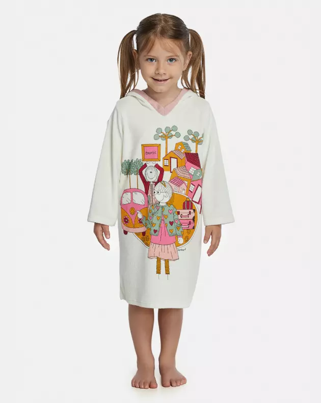 Roupão Feminino Baby Manga Longa Fechado Com Capuz Atoalhado