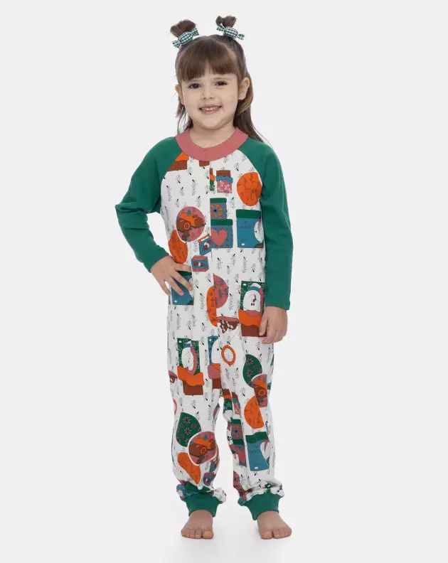 Pijama Macacão Feminino Infantil Manga Longa Pat e Nina