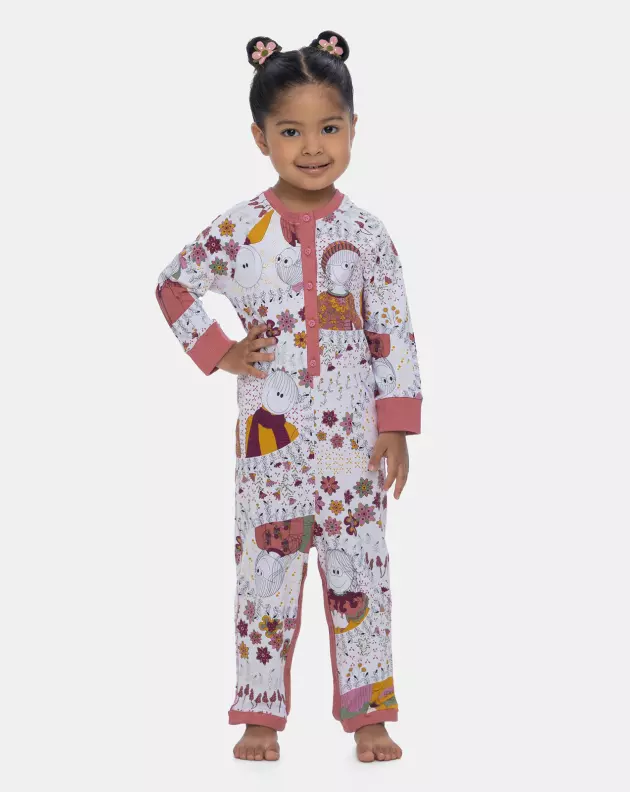 Macacão Manga Longa Com Botões Feminino Infantil Estampado