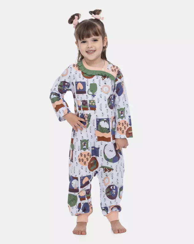Pijama Macacão Feminino Infantil Manga Longa Tic-Tac Annie e Ted