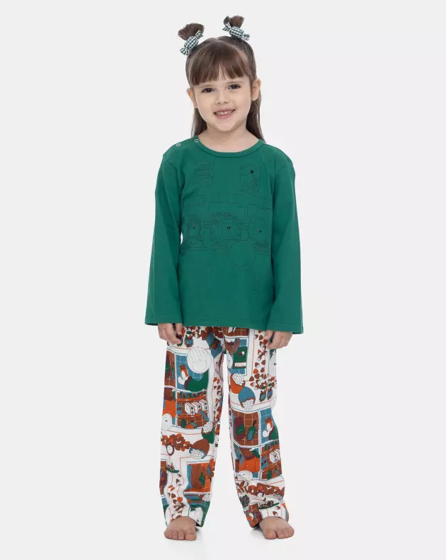 Pijama Manga Longa Infantil Feminino e Calça Estampa