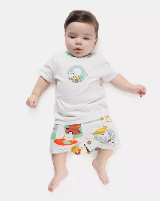 Body Bebê Menino manga curta Tic-Tac e short Estampado