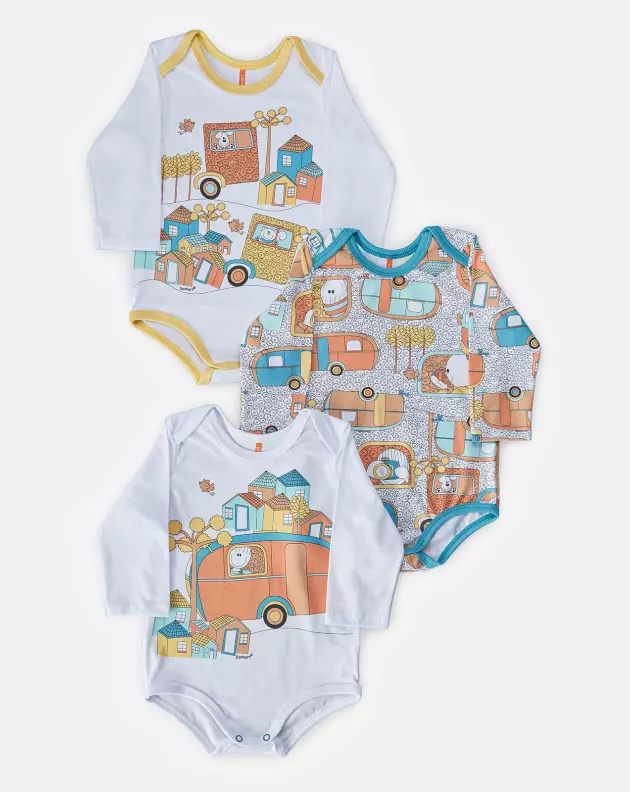 Kit Body Bebe Manga Longa Masculino