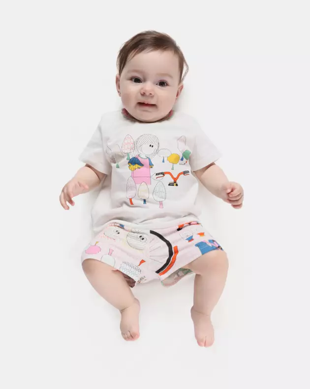 Pijama Bebê Menina Manga Curta e Short Pat e Annie