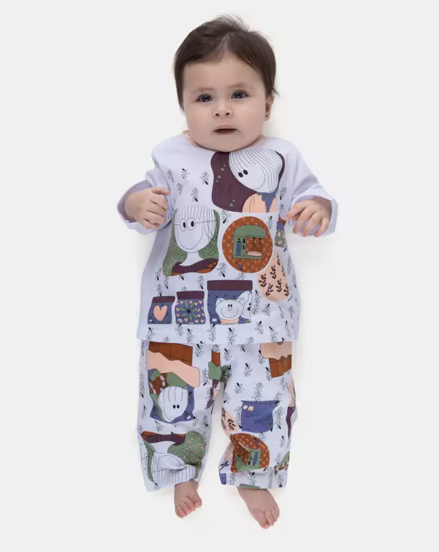 Pijama Bebê Menina Manga Longa Tic-Tac e Calça Estampada