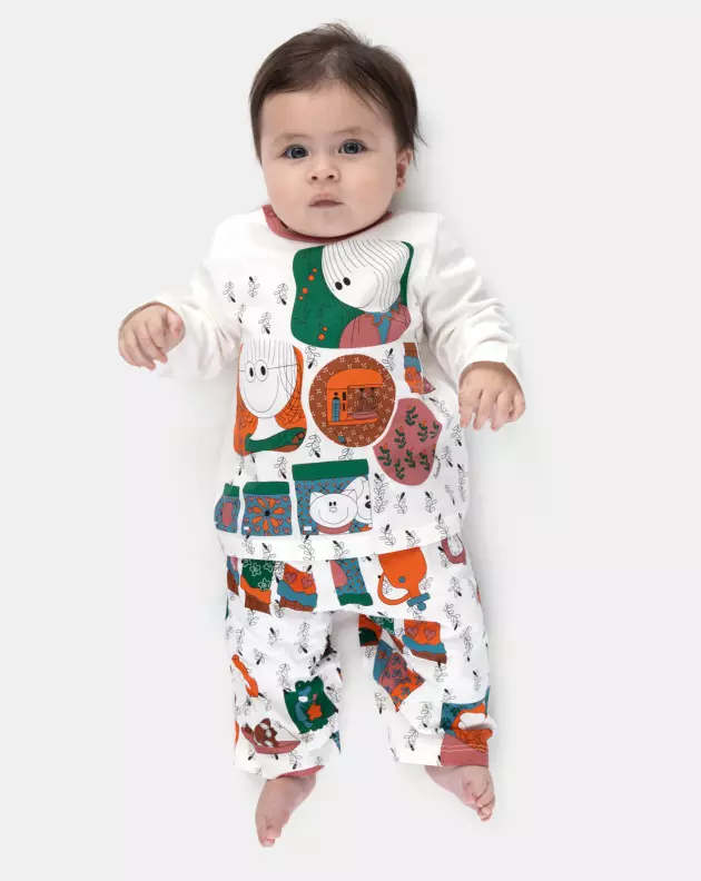 Pijama Bebê Menina Manga Longa Tic-Tac e Calça Estampada