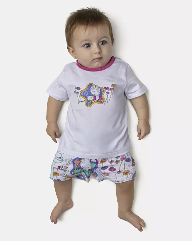 Pijama Feminino Bebê Manga Curta e Short