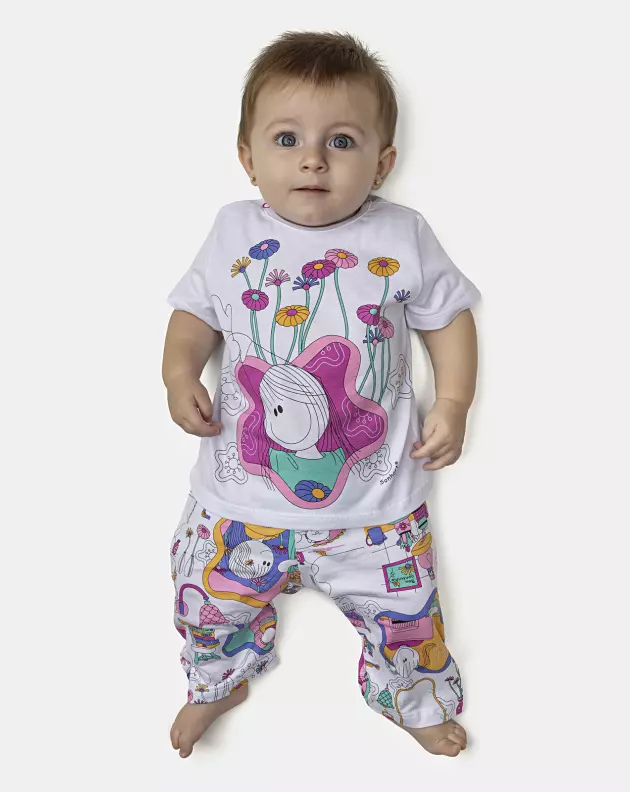 Pijama Feminino Bebê Manga Curta e Calça