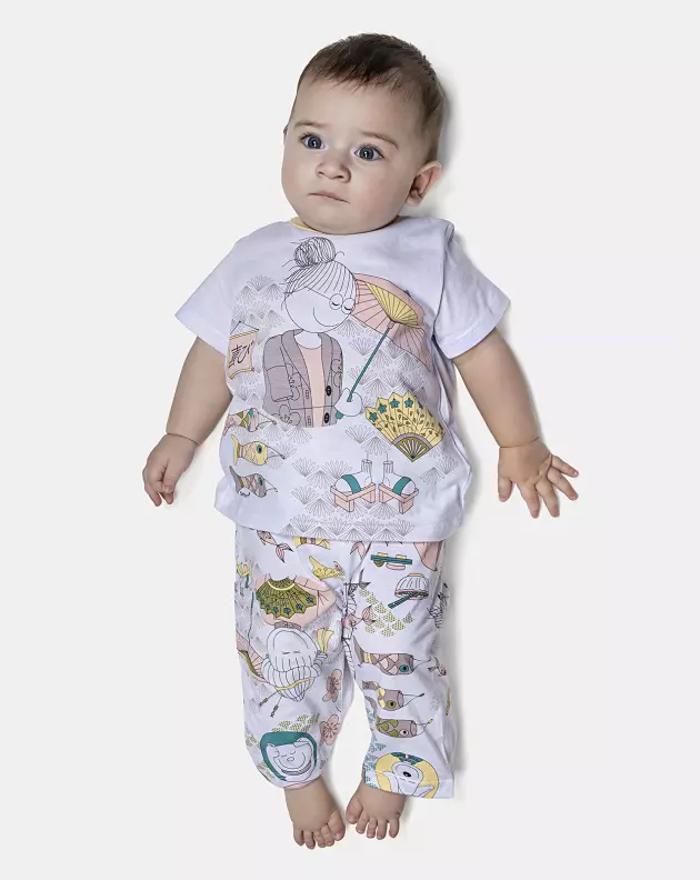 Pijama Feminino Bebê Manga Curta e Calça