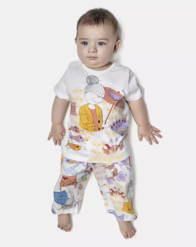 Pijama Feminino Bebê Manga Curta e Calça