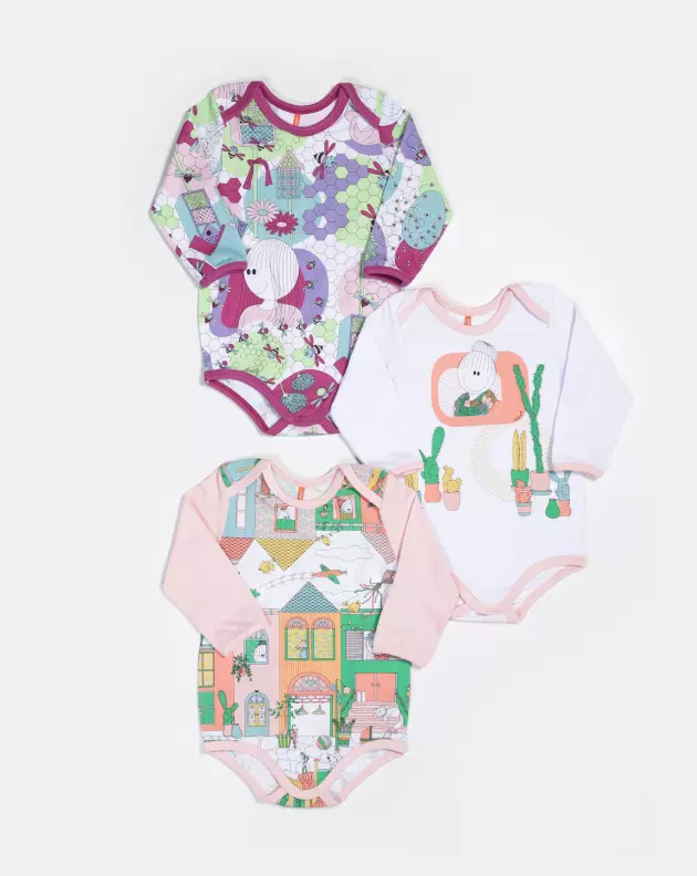 Kit Body Feminino Bebe Manga Longa