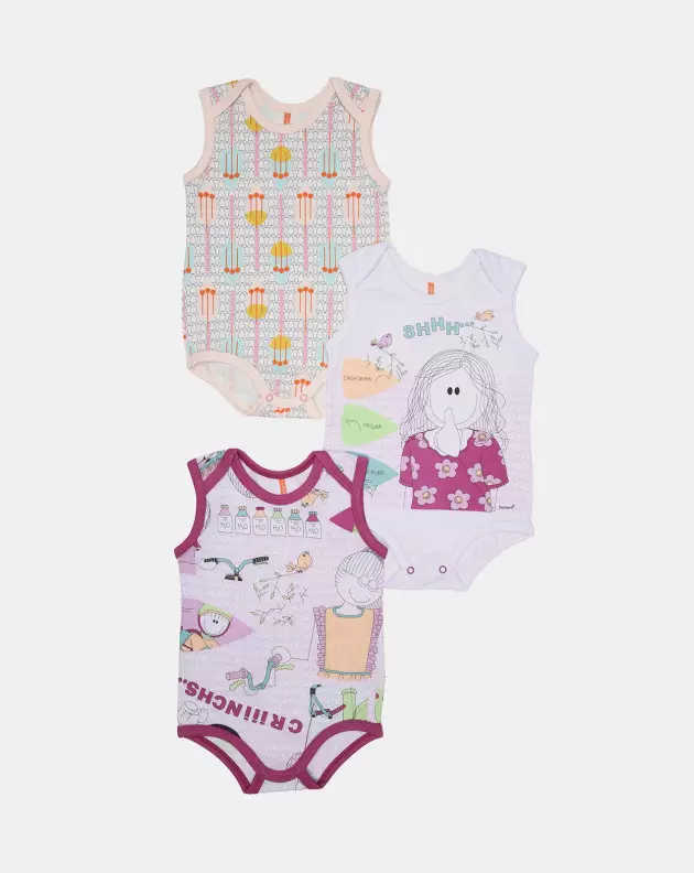 Kit Body Feminino Bebe Sem Mangas 