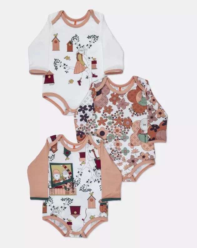 Kit Body Bebe Manga Longa Feminino