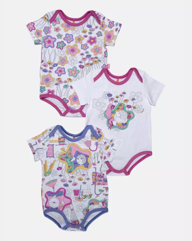 Kit Body Feminino Bebê Manga Curta