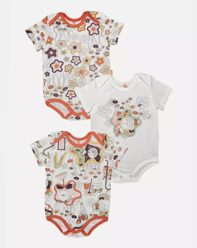 Kit Body Feminino Bebê Manga Curta