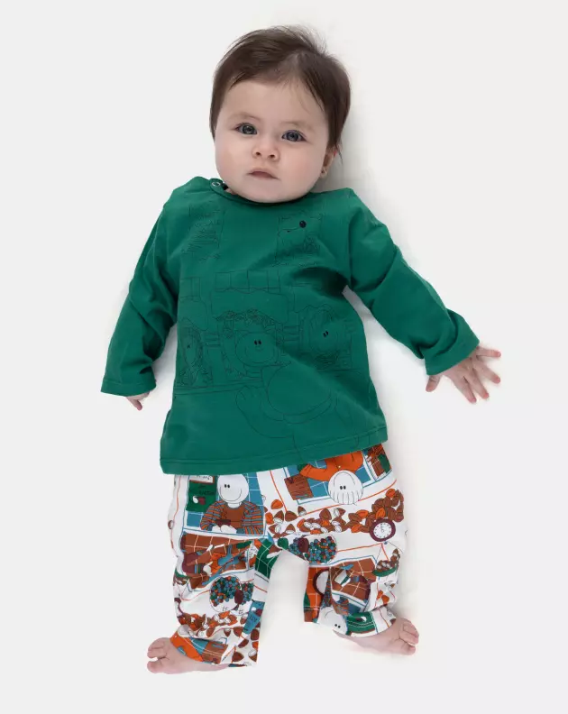 Pijama Bebê Manga Longa Tic-Tac e Calça Estampada Unissex