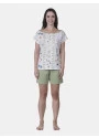 Pijama Curto Feminino Sonhart Blusa Canoa  e bermuda Verde    