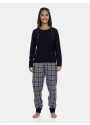 Pijama Feminino Manga Longa e Calça Xadrez Preta