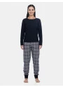 Pijama Feminino Manga Longa e Calça Xadrez Preta