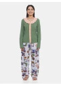 Pijama Homewear Feminino Blusa Botões Manga Longa e Calça Estampada
