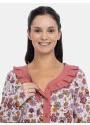 Pijama Feminino Adulto Blusa Botões Manga Longa e Calça Floral